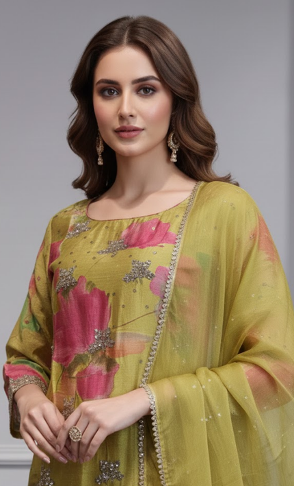 Royal Radiance Greenish-Yellow Punjabi Sharara Suit