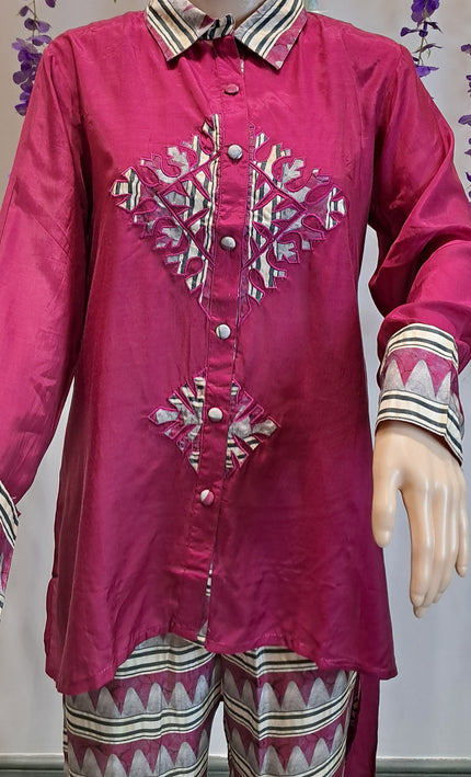 Magenta Tribal-Inspired Embroidered Co-ord Set