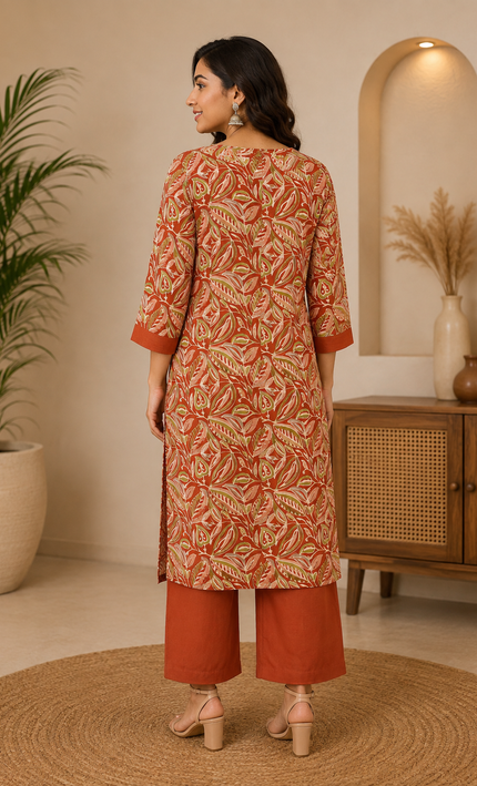 Simple and Sober Orange Kurta Pant Set For Women