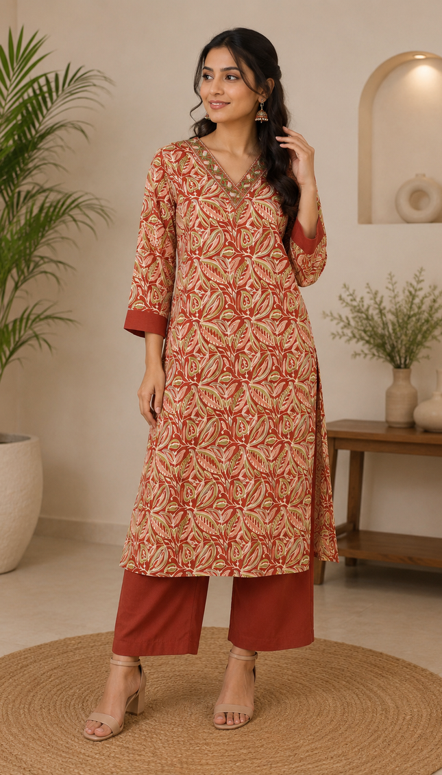 Simple and Sober Orange Kurta Pant Set For Women