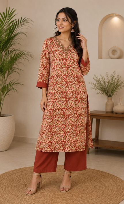 Simple and Sober Orange Kurta Pant Set For Women
