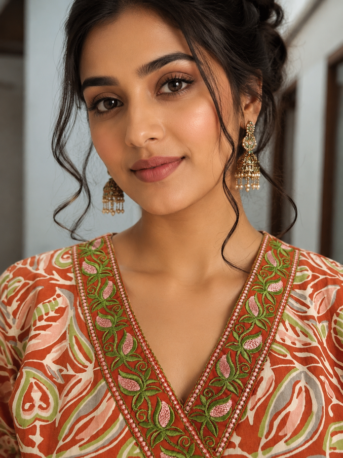 Simple and Sober Orange Kurta Pant Set For Women