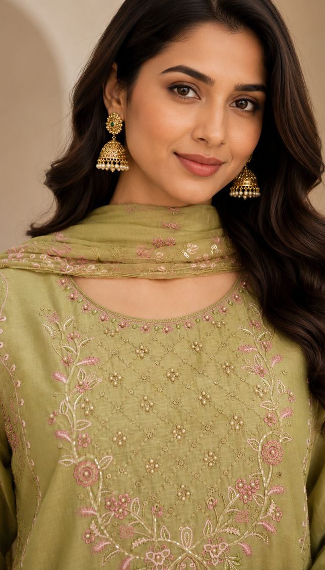 Heavy 3 Piece Suit With Sequence and Thread Embroidery For Women