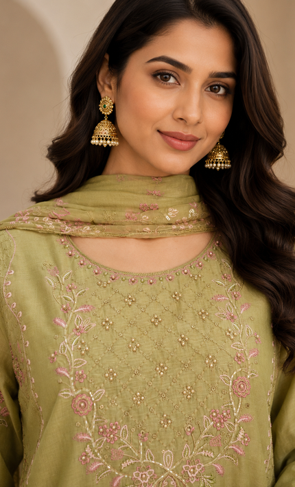 Heavy 3 Piece Suit With Sequence and Thread Embroidery For Women