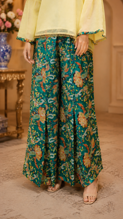 Stylish Indo-Western 2Piece Handwork with Box Pleat Flair Palazzo Set For Women