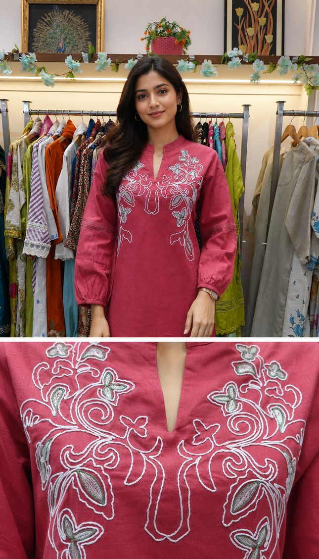 Embroidered Carrot Red Coord Set for Women