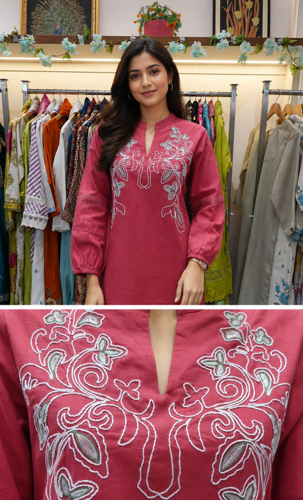 Embroidered Carrot Red Coord Set for Women