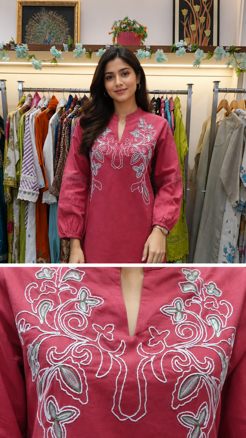 Embroidered Carrot Red Coord Set for Women