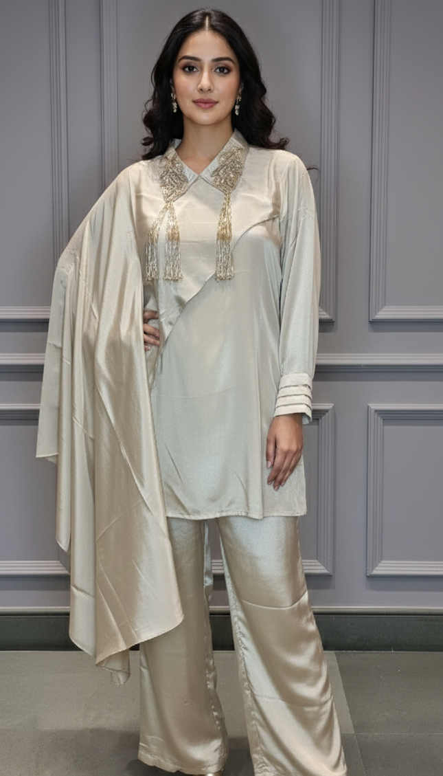 Pearl Glow shimmer Silk Indowestern set for Women
