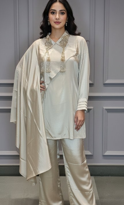 Pearl Glow shimmer Silk Indowestern set for Women