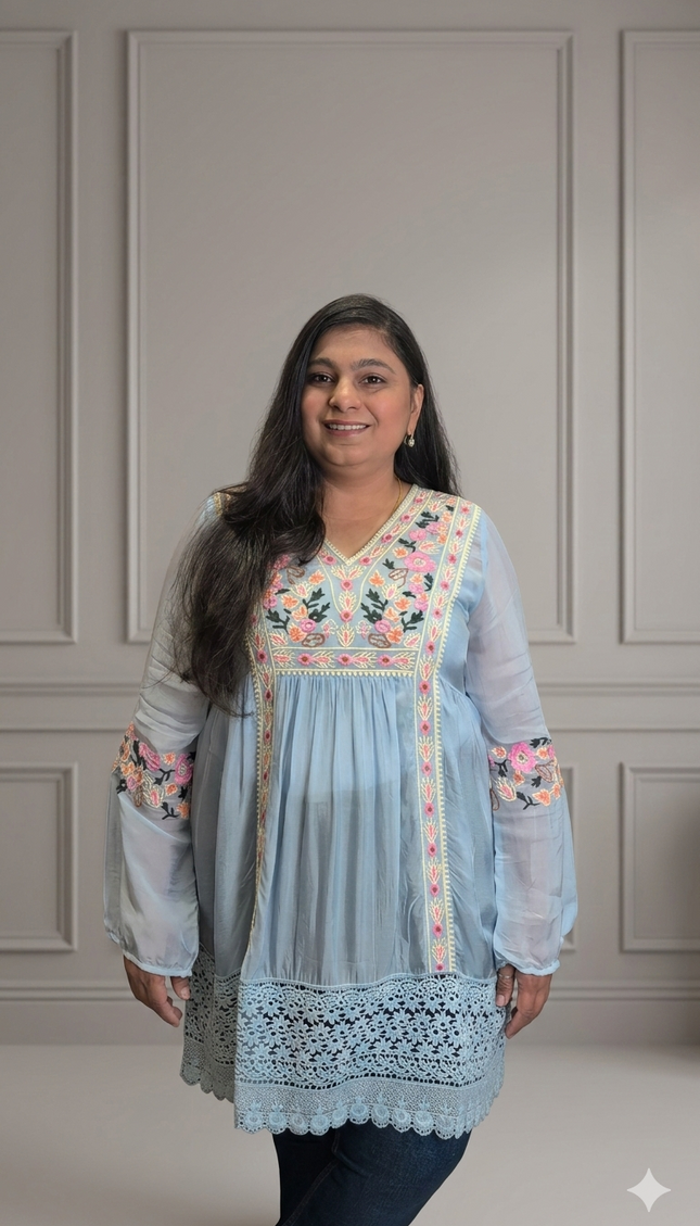 Sky Blue Organza Peplum Kurti