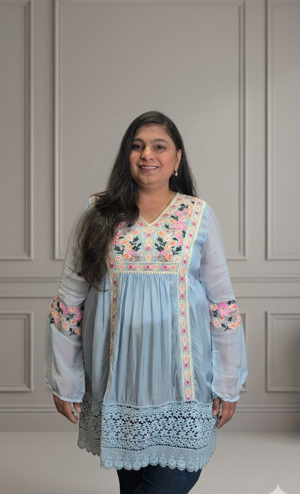 Sky Blue Organza Peplum Kurti