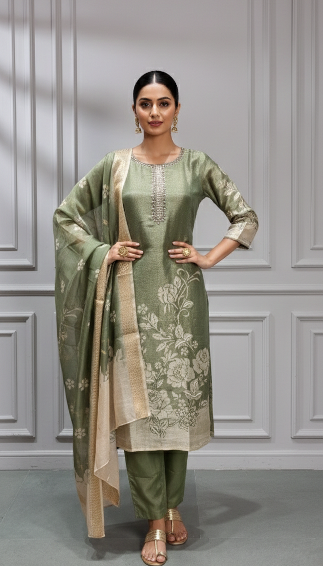 Emerald Shimmer Handworked Punjabi Suit