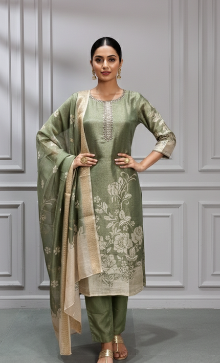 Emerald Shimmer Handworked Punjabi Suit