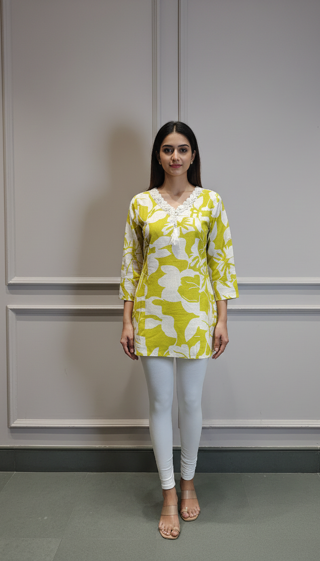 Lime Blossom Lace Tunic Short Top