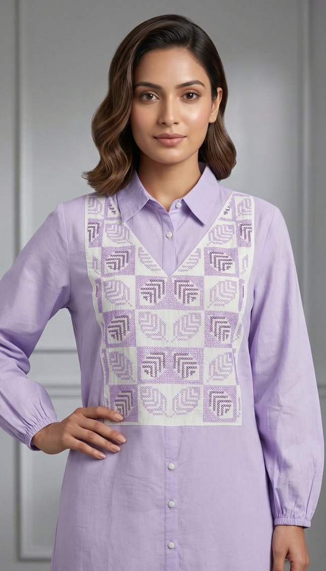 Lavender Charm Embroidered Dress