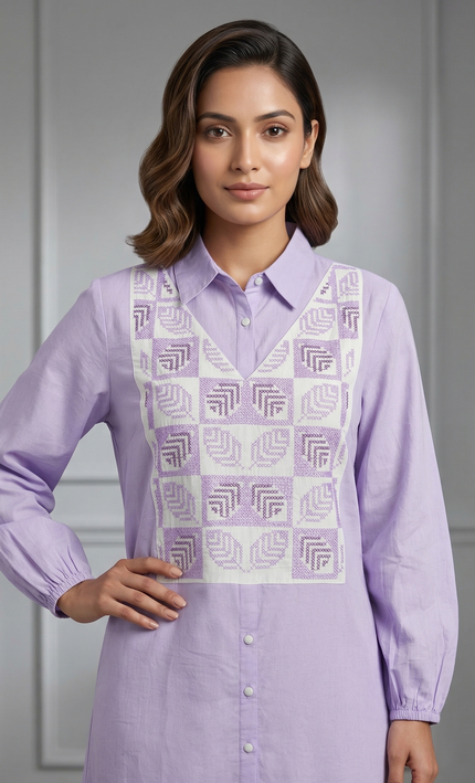Lavender Charm Embroidered Dress