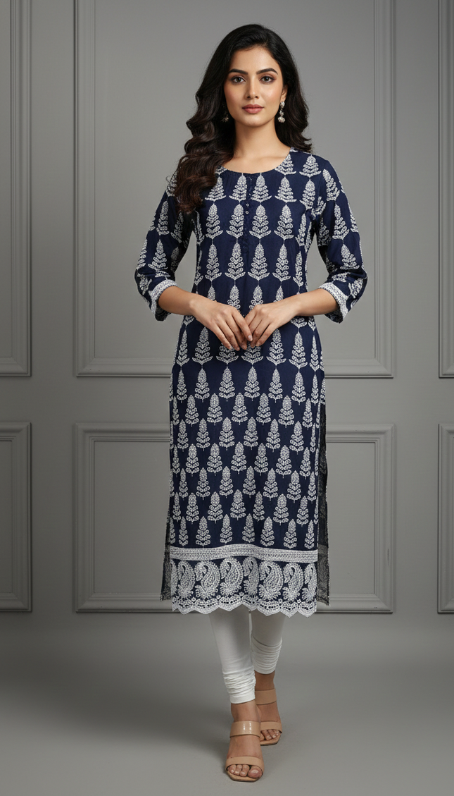 Blue Lagoon Embroidered Kurti