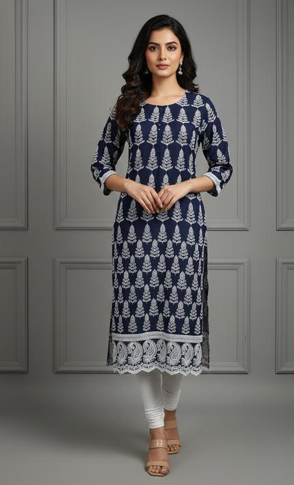 Blue Lagoon Embroidered Kurti