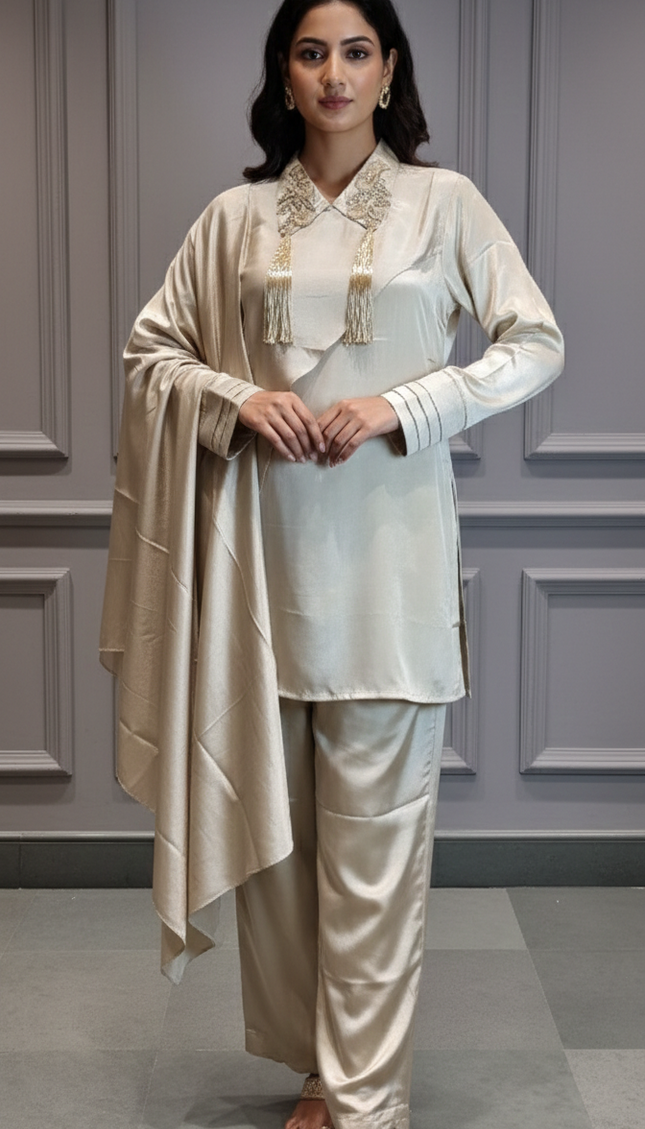 Pearl Glow shimmer Silk Indowestern set for Women