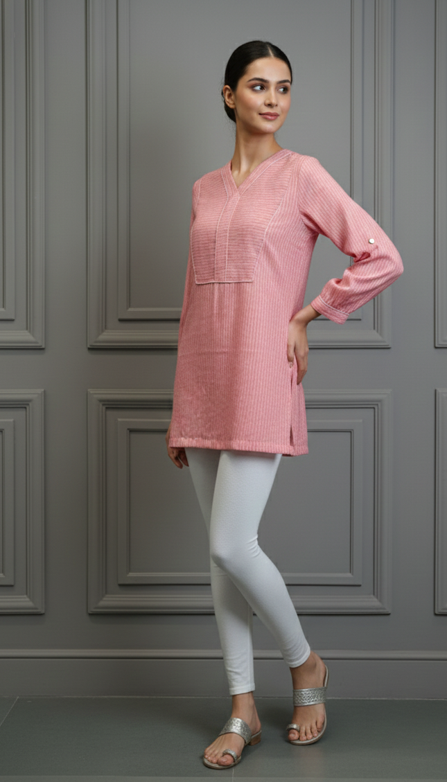 Blush Checkered Cotton Short Top – Pretty, Playful & Ready to Go