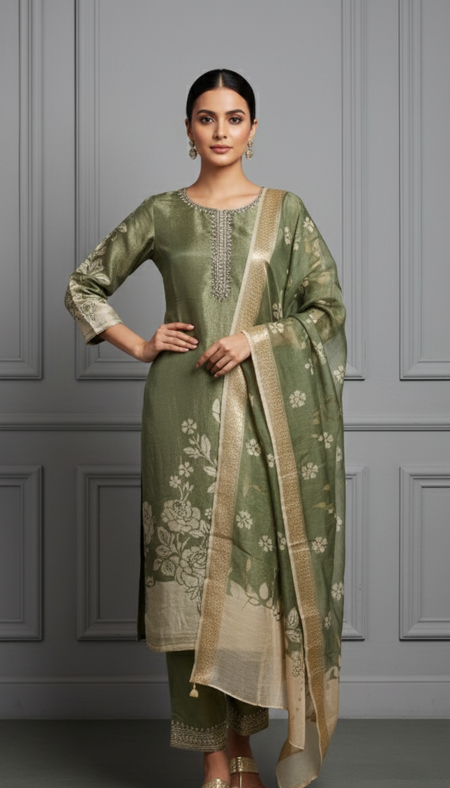 Emerald Shimmer Handworked Punjabi Suit