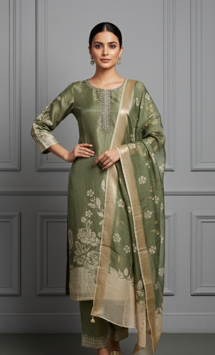 Emerald Shimmer Handworked Punjabi Suit