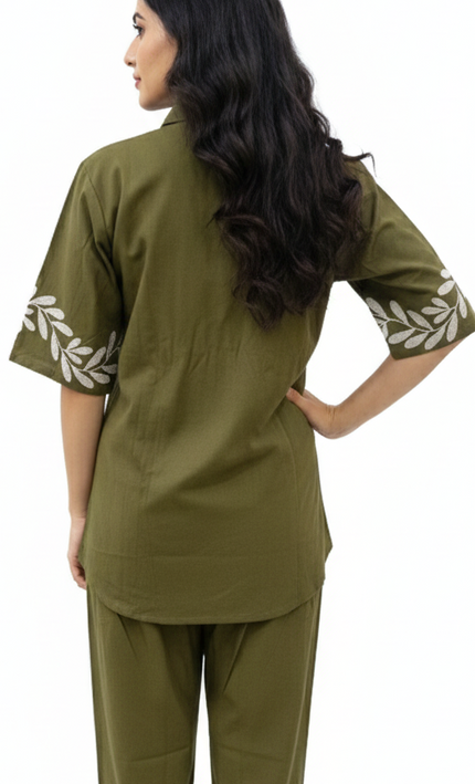 Mehandi Green Embroidered Co-Ord Set for Women