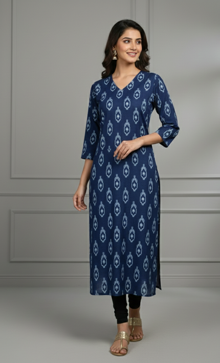 Indigo Charm Handblock Printed Cotton Kurti – Everyday Elegance