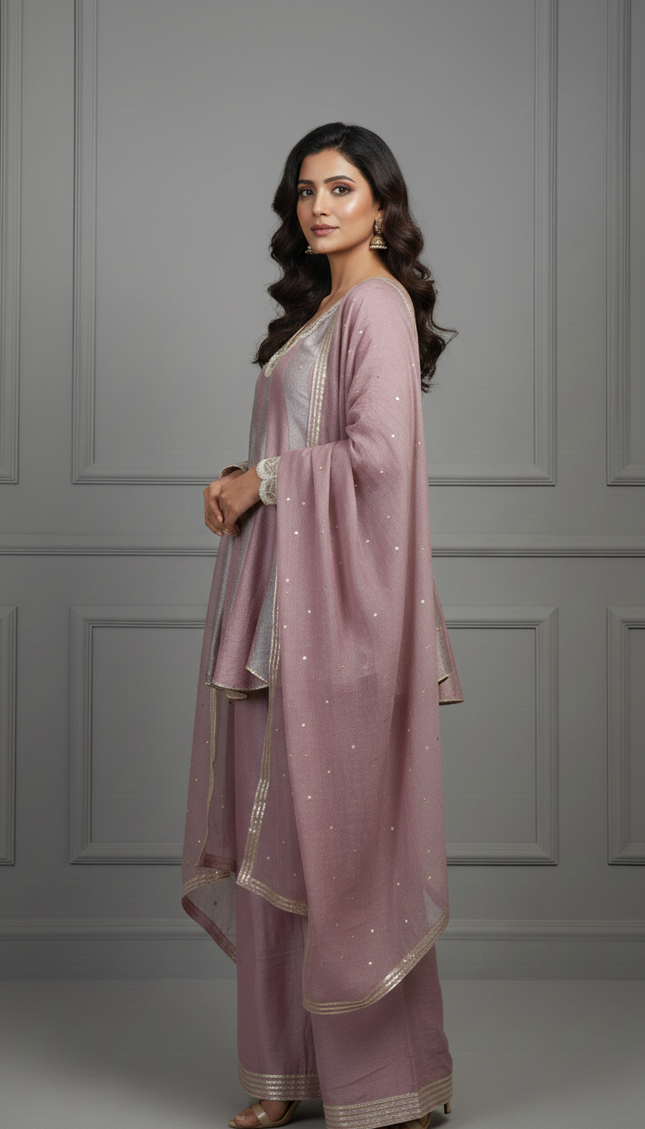 Elegant Mauve Silk Kurta Set with Subtle Embellishments