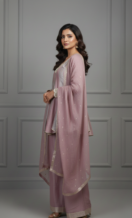 Elegant Mauve Silk Kurta Set with Subtle Embellishments