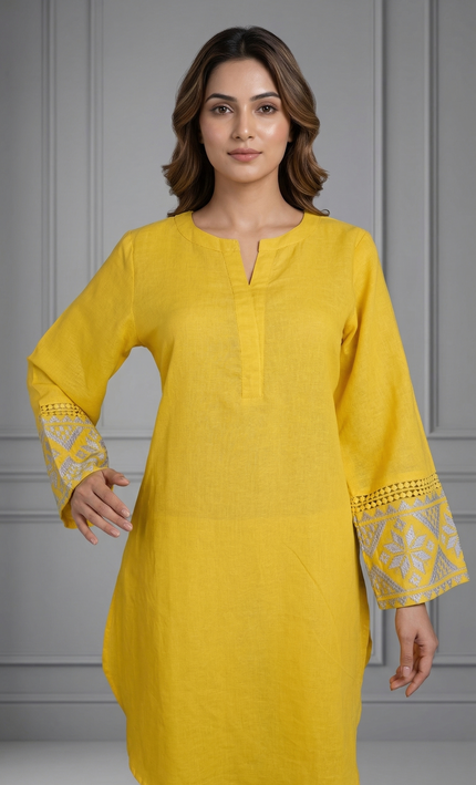 Fabniq Mustard Charm Embroidered Kurti Set