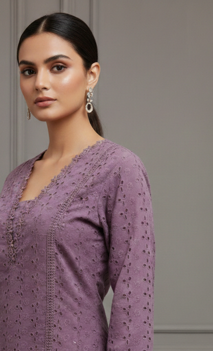 Purple Cutwork Embroidered Co-Ord Set for Women