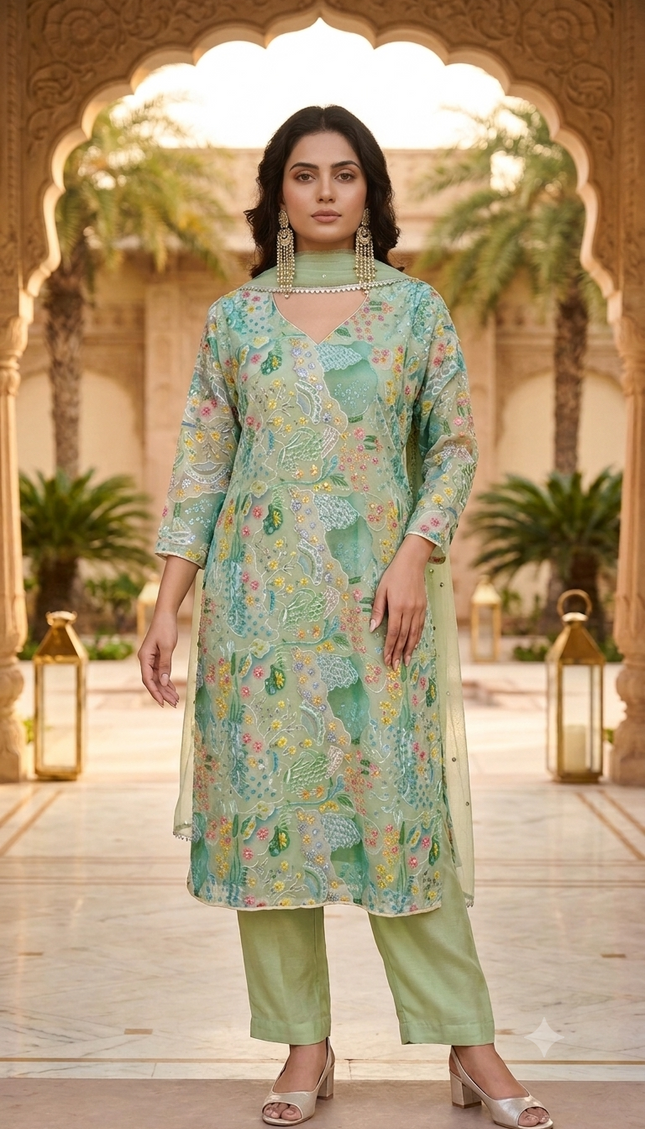 Fresh Style Mint Green 3 Piece Suit For Women