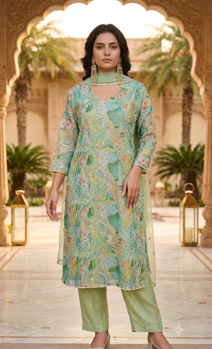 Fresh Style Mint Green 3 Piece Suit For Women