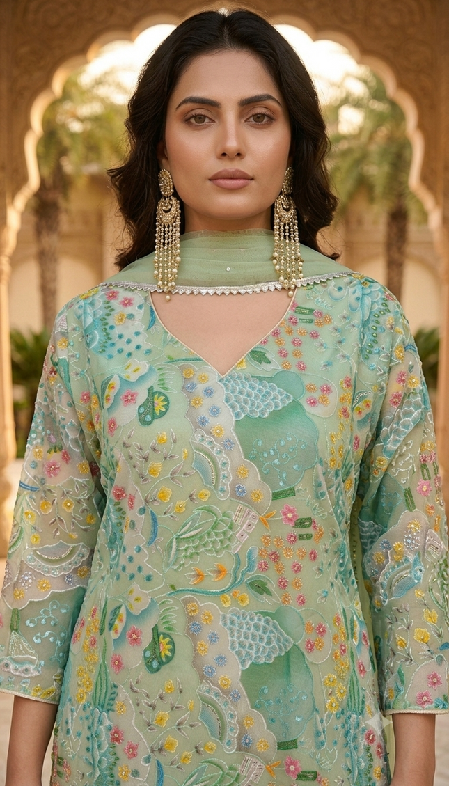 Fresh Style Mint Green 3 Piece Suit For Women