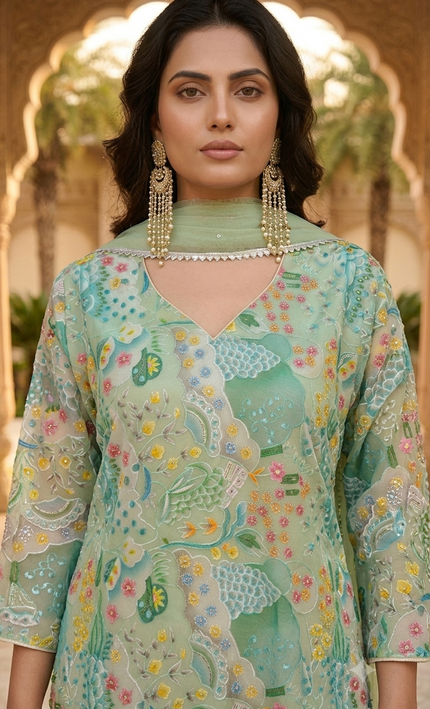 Fresh Style Mint Green 3 Piece Suit For Women