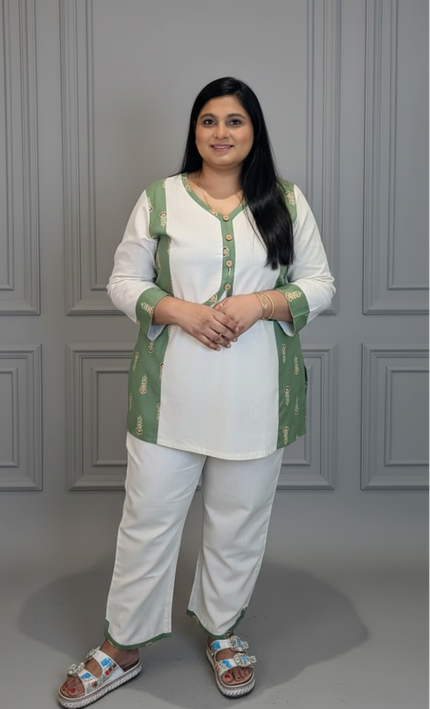 Ivory & Emerald Green Embroidered Co-ord Set