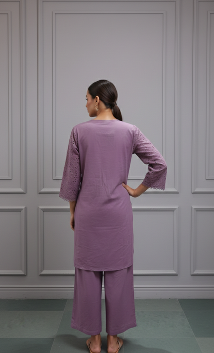 Purple Cutwork Embroidered Co-Ord Set for Women