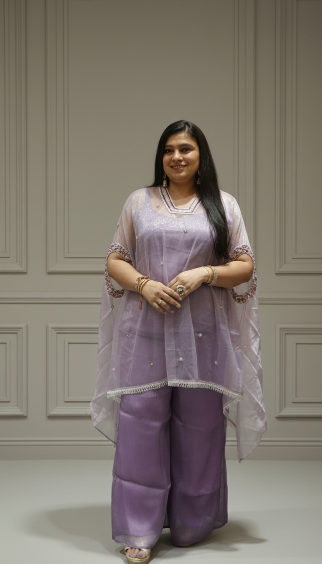 Crunchy Tissue & Twill Net Indo-Western Co-Ord Set