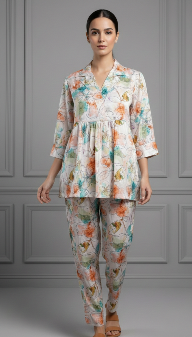 Printed Satin Silk Co-Ord Set for Women