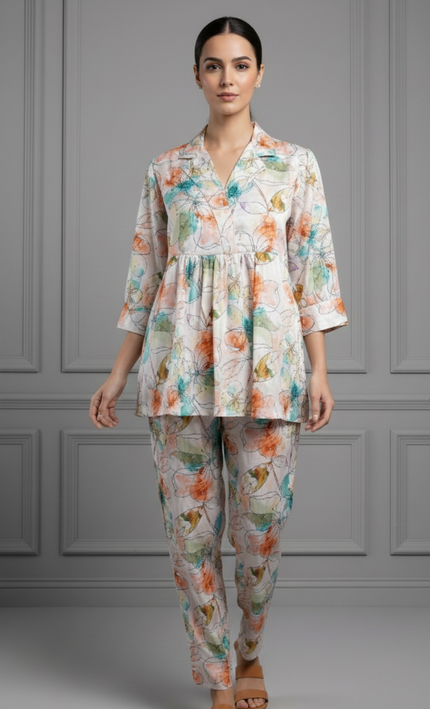 Printed Satin Silk Co-Ord Set for Women