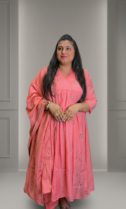 The Baby Pink Anarkali Embroidered 3 Piece Punjabi Suit For Women