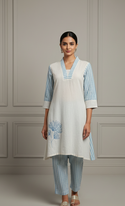 Blue & Cream Co-Ord Set for Women