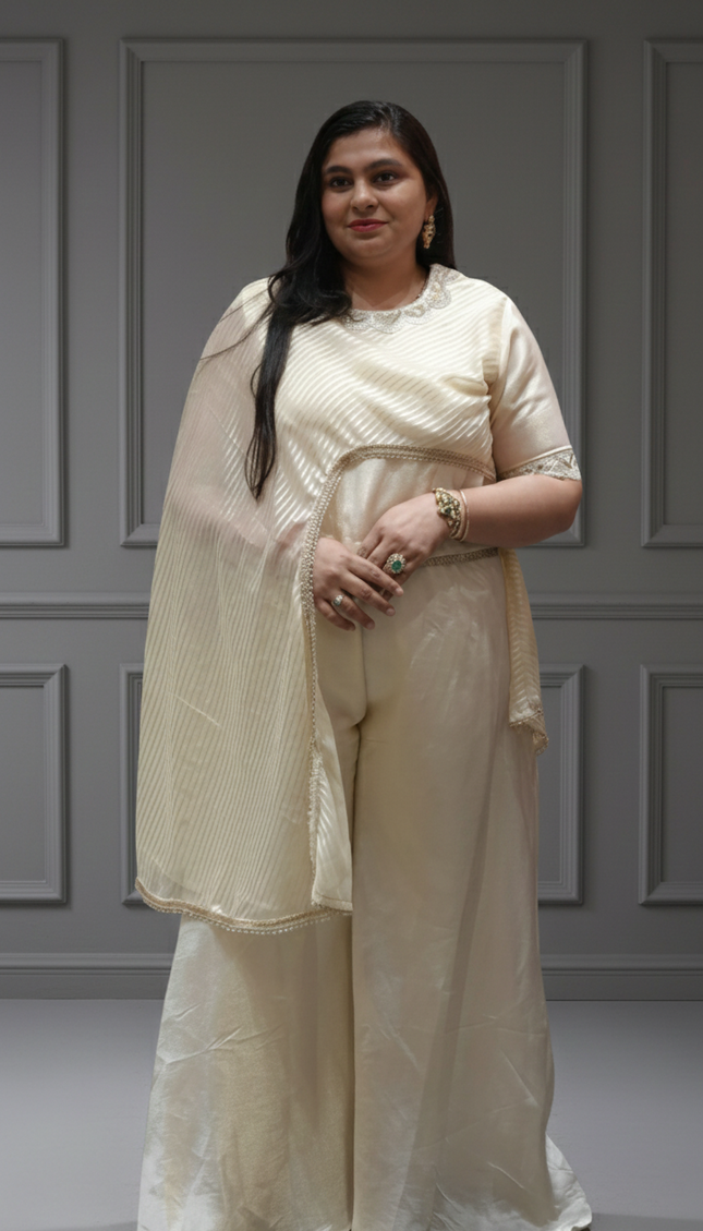 Yellow Crepe Indo-Western Co-Ord Set