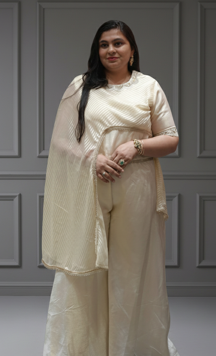 Yellow Crepe Indo-Western Co-Ord Set