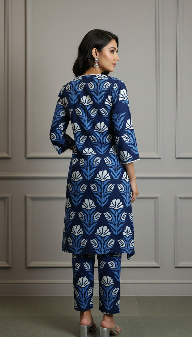 Indigo Grace Printed Cotton Kurta Set