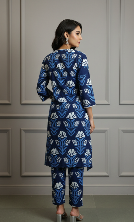 Indigo Grace Printed Cotton Kurta Set