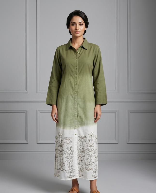 Olive Green Shirt Style Dress