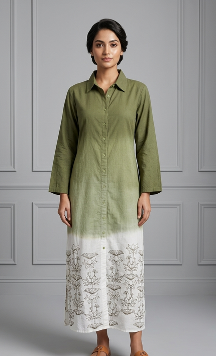 Olive Green Shirt Style Dress